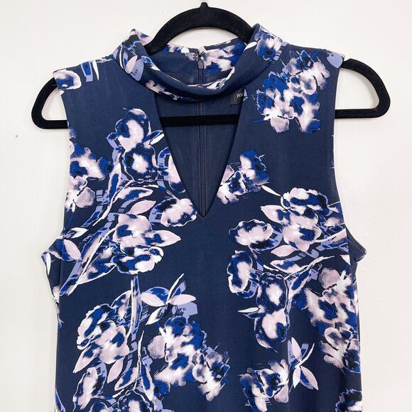 Ivanka Trump Floral Keyhole Collar Neck Sheath Dress Blue Pink Medium Cocktail - Picture 3 of 11